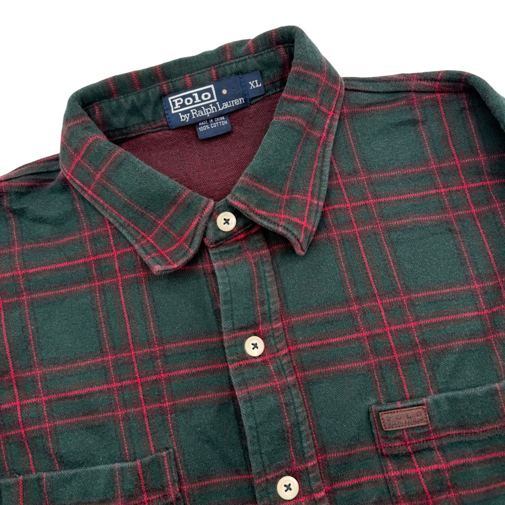 Polo Ralph Lauren Button Down Men XL Green Red Plaid Cotton Flannel Shirt